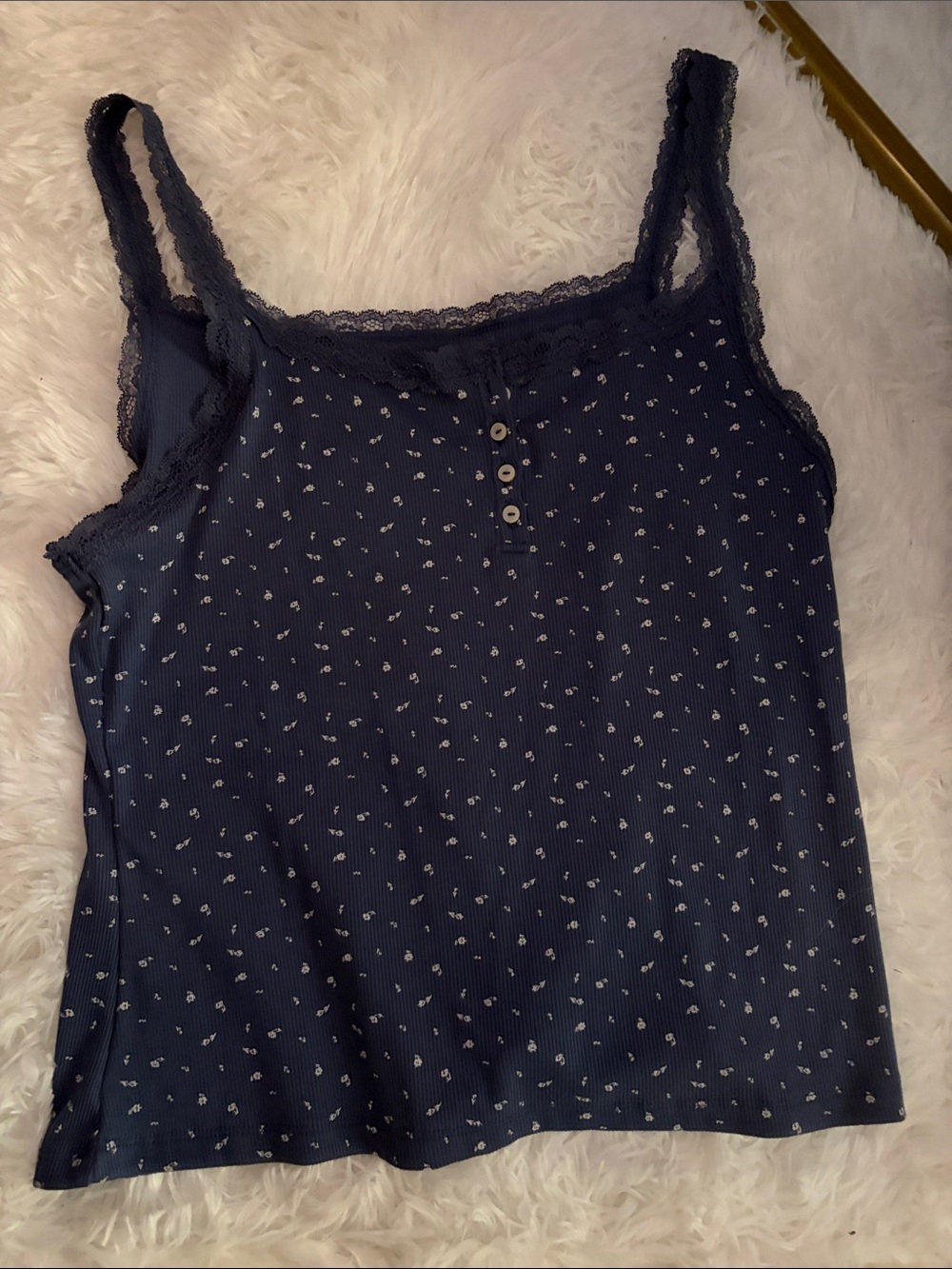 SO Navy Ditsy Floral Lace-Trim Tank Top